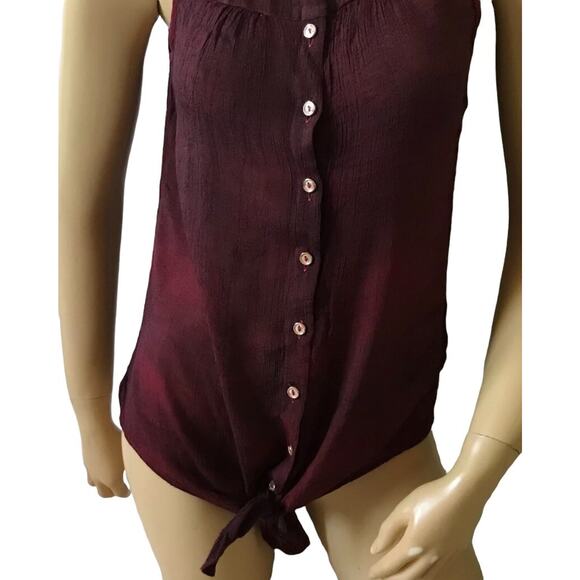 PERSEPTION CONCEPT Womens Size Small Burgundy Sleeveless Button Up Tied Shirt - Picture 4 of 5